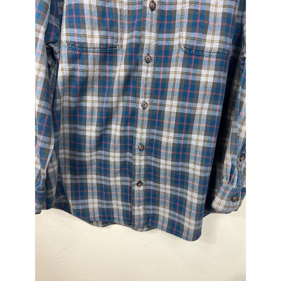 Duluth Trading Mens Blue Gray Red Plaid Button Down Flannel Size Large Outdoor - Picture 7 of 12